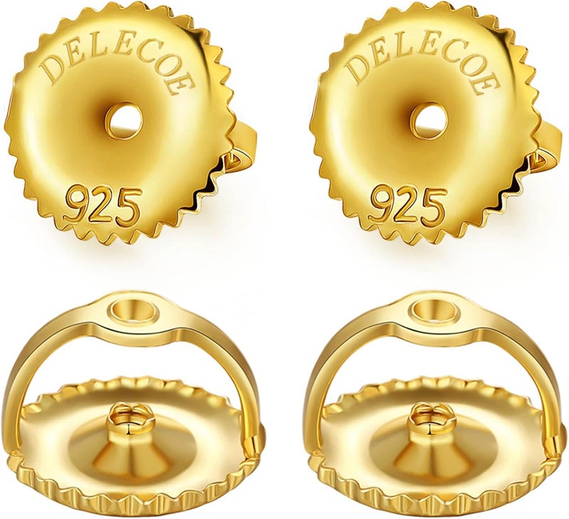 DELECOE 2 Pairs Gold Screw Earring Backs Fit for Threaded Post .032"/20 Gauge, 14K Gold Plated Sterling Silver Screw on Ear Backs Replacements for Diamond Earring Studs, Hypoallergenic Secure - Image 1